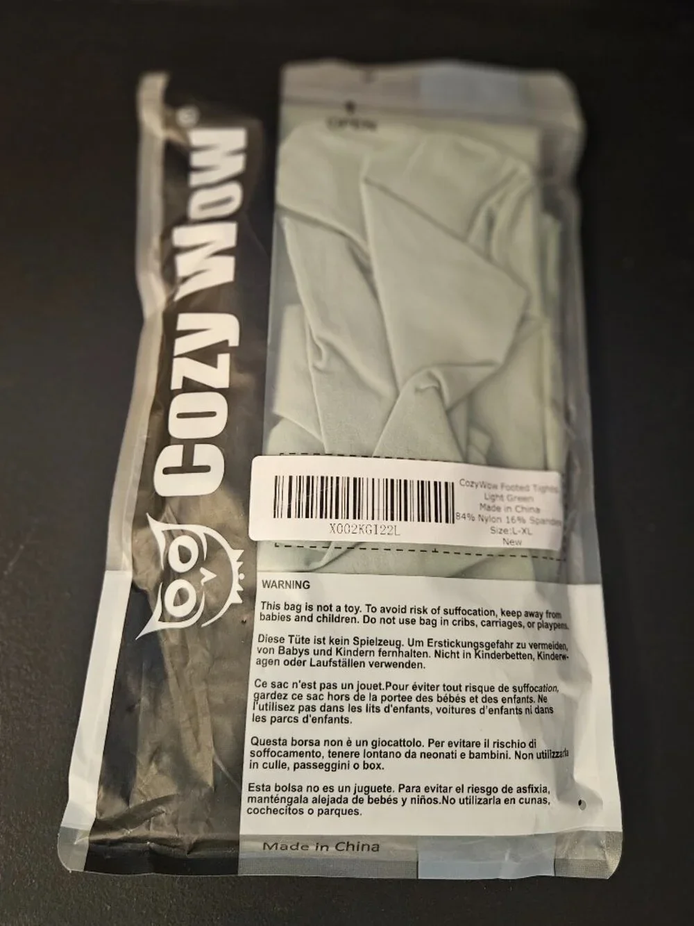 CozyWow Footed Tights L XL Light Green Nylon Spandex NEW